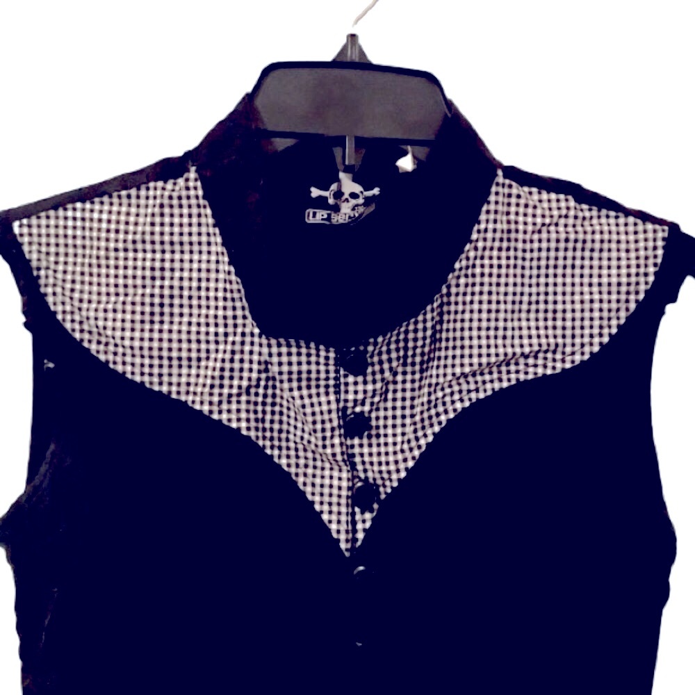 Woman’s Lip Service Rockabilly Top Black and White Cowgirl Blouse Small